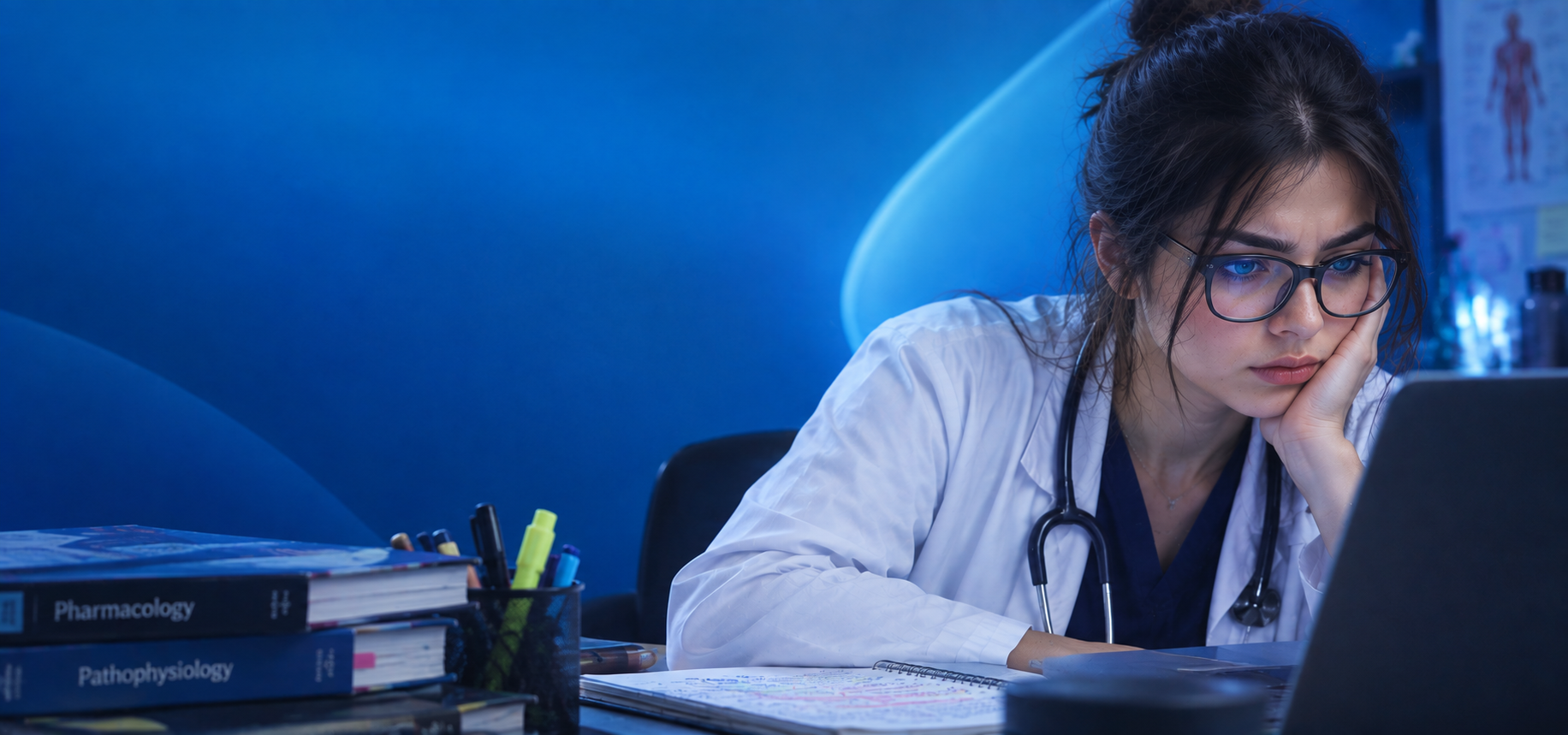 Medical student preparing for an exam